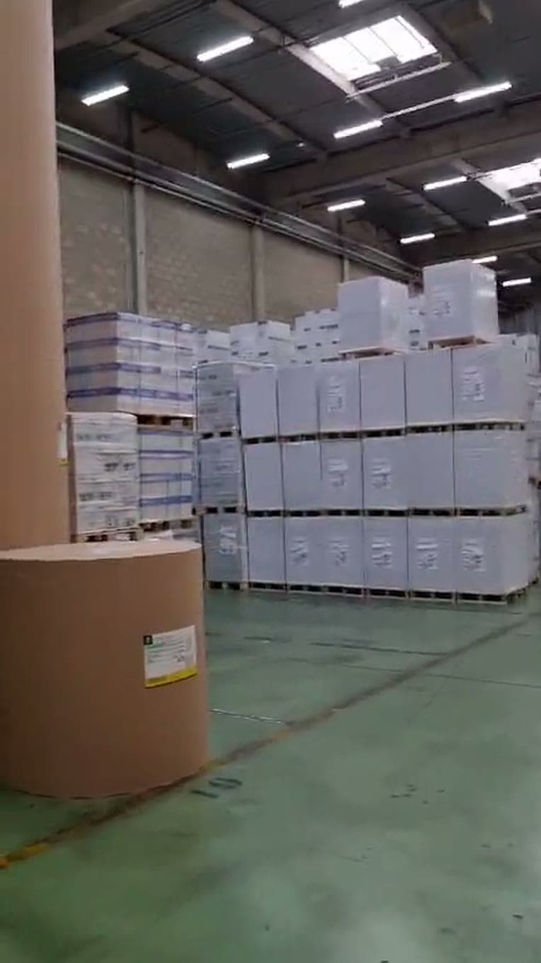 Stock palettisé dans la halle de stockage